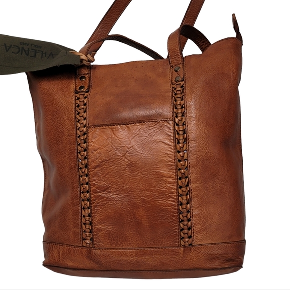 Vilenca Holland Anthropologie Cognac North South Stitch Woven Leather Tote - Picture 11 of 11